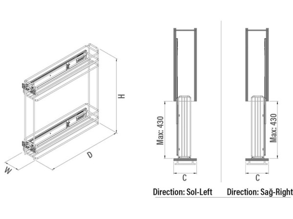 Bottle Trolley with Side Soft-Close Track 15cm Gray STARAX Turkey Bottle Trolley with Side Soft-Close Track 15cm Gray STARAX Turkey