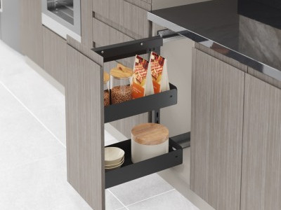 Lower Storage Unit with Bottom Track, Two Levels, 25cm Black - Left Opening STARAX Turkey