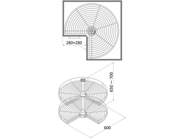 سلة دوارة 3/4 دائرة 60سم فضي STARAX تركي